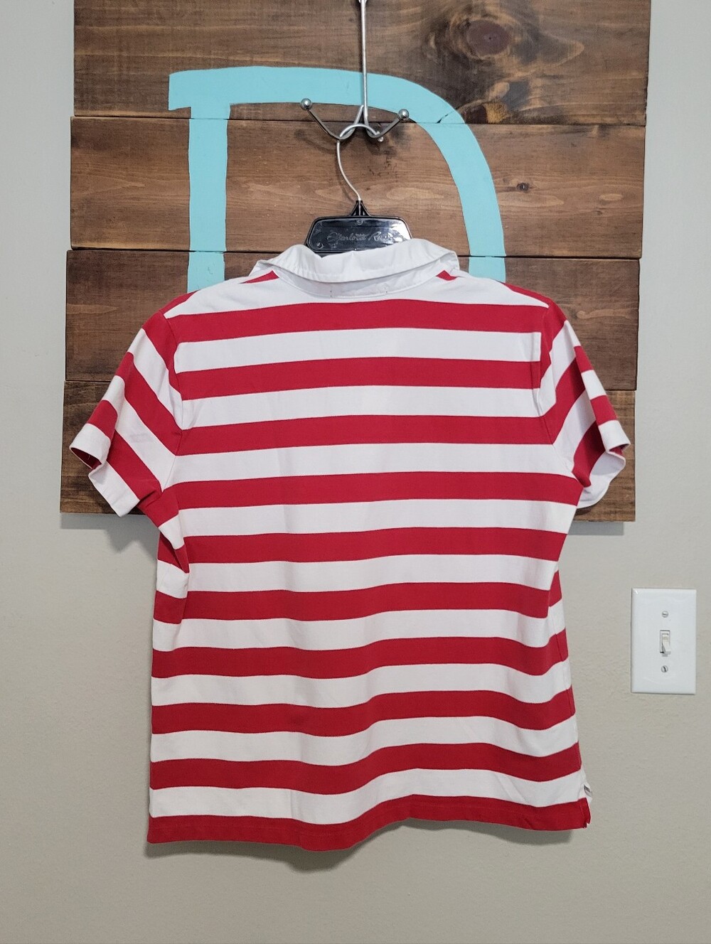Vgt Ralph Lauren Red/white Stripe Rugby Preppy Embroidered Logo Polo Large - Picture 3 of 7